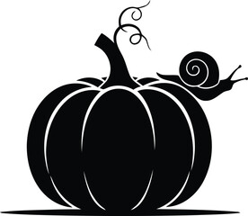 Minimalist black silhouette of a pumpkin with a crawling garden snail © VectorCraft BD