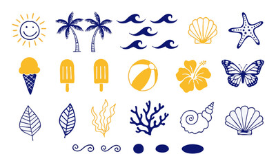 Obraz premium Coastal Summer Vacation Hand Drawn Beach Icon Set.