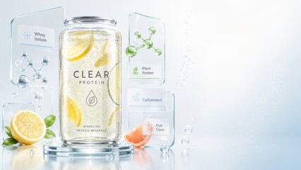 Clear protein drink with citrus and plant elements as fresh soda beverage background © dvoevnore