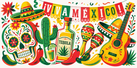 Fototapeta premium Vibrant Mexican celebration with traditional symbols and festive decorations