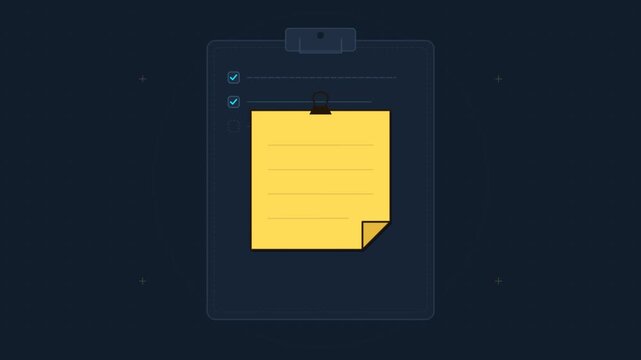 Yellow Sticky Note Attached to a Checklist Clipboard for Project Tasks