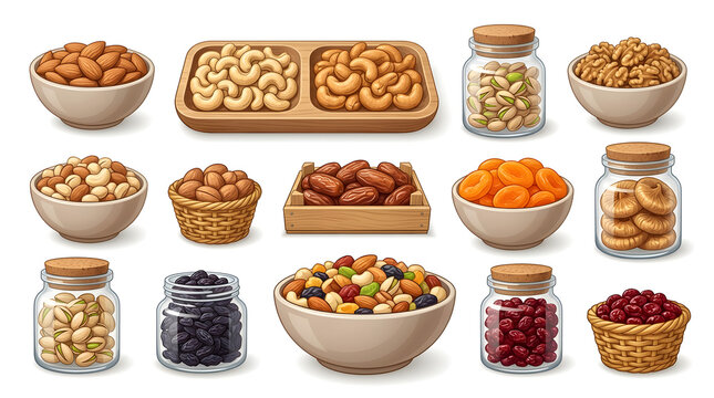 Organic dry fruits and nuts mix element set for food packaging design