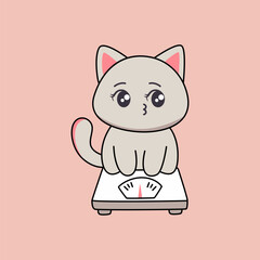 Cute Cat on Weight Scale Illustration © Yaden Std