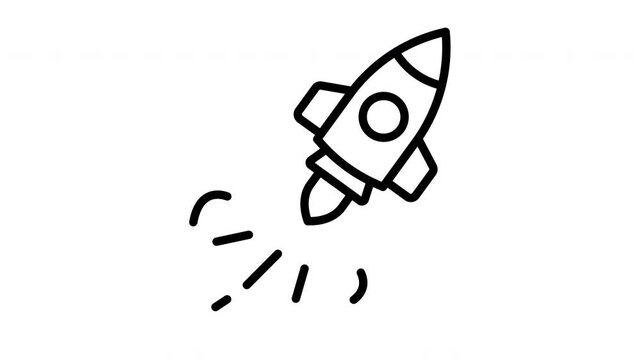 Rocket ship launching upward line art animation for business startup takeoff and product boost concept