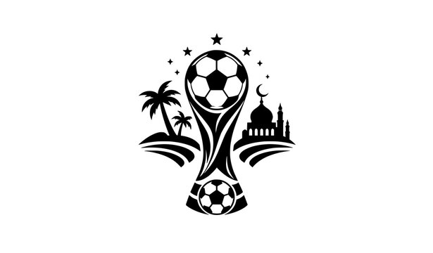 Football logo design  Islamic middle east soccer tournament trophy with mosque and palm trees vector illustration