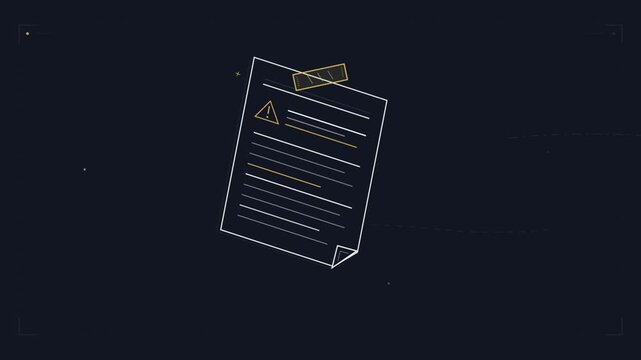 Animated Document with Warning Symbol Floating on Dark Background