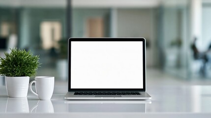 Fototapeta premium Laptop and computer with blank screen on a clean office desk workspace mockup