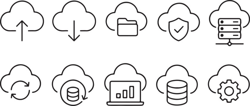 Cloud Computing and Data Management Line Icon Pack