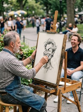Outdoor Caricature Artist at Work in Park