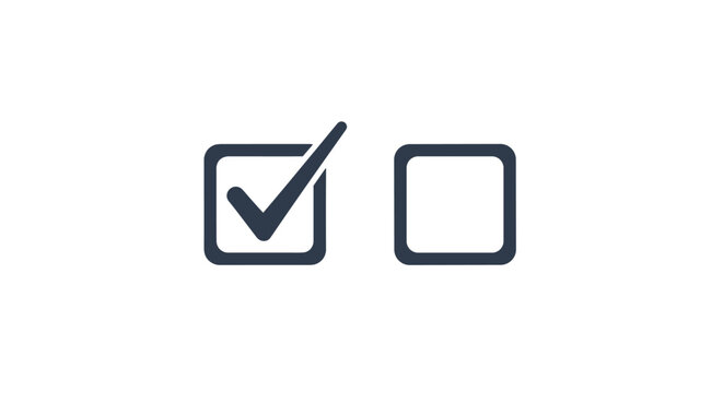 Survey and task completion icons showing a dark square checkbox with a tick and an empty box for selection options.