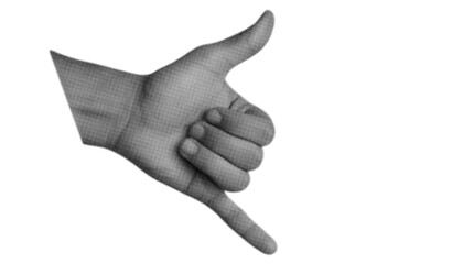 Halftone retro style shaka hand sign hang loose gesture on white background © Mostafizar