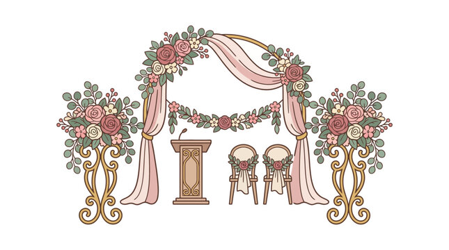 Romantic Wedding Arch with Flowers and Drapes, Ceremony Decor