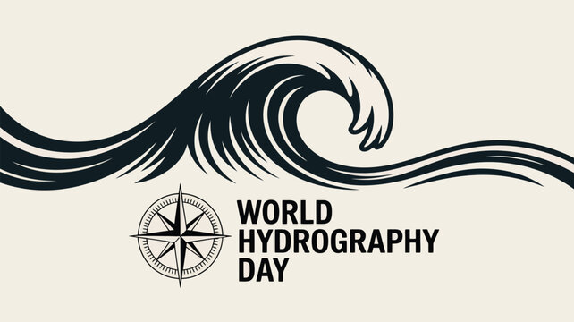 World Hydrography Day design with ocean wave compass rose beige background bold text decorative celebration vector illustration artwork