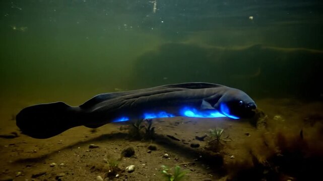 Electric Eel Glows Underwater Showing Bioluminescence