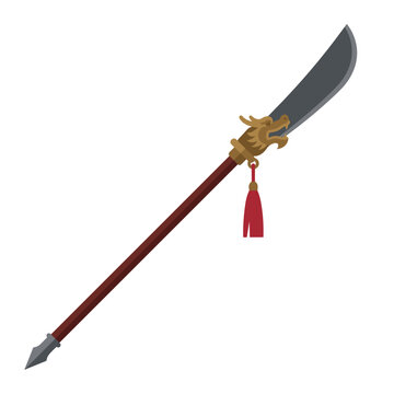 Chinese polearm weapon illustration showing ancient halberd style for historical martial culture dynasty warrior museum artifact fantasy game heritage collection for game design education