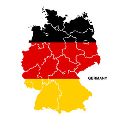 Obraz premium Germany Flag Map with States Black Red Gold Design