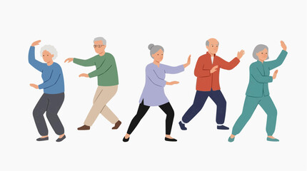 Fototapeta premium Group of diverse seniors practicing Tai Chi together in a harmonious and healthy lifestyle activity