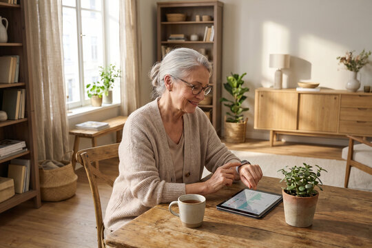 Senior woman using tablet for personal organization and digital planning