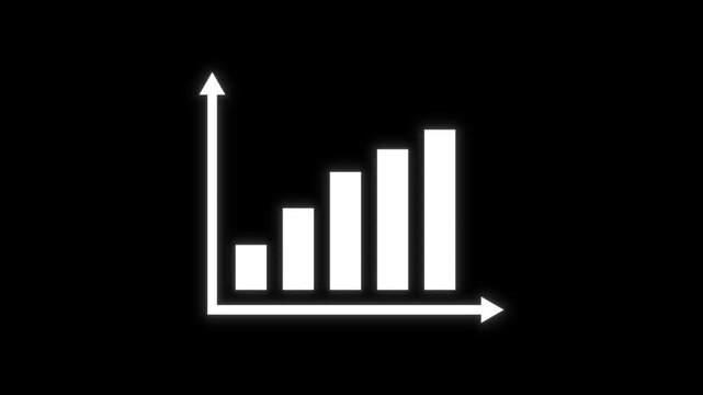 White Statistical Graph Bars Rising And Falling Symmetrically in Sequence On Black Background