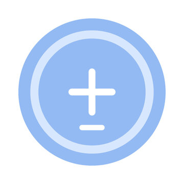 A blue circular button featuring white plus and minus signs