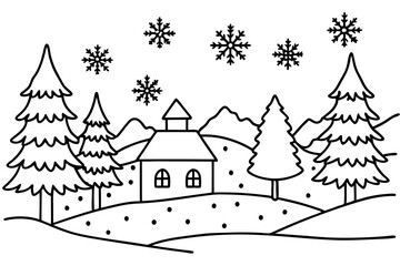 Obraz premium Cozy Snow Scene Line Art Design