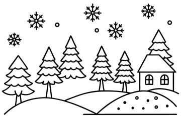 Obraz premium Cozy Snow Scene Line Art Design