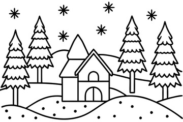 Obraz premium Cozy Snow Scene Line Art Design