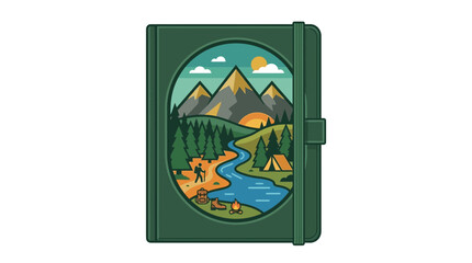 Obraz premium Outdoor Adventure Journal: Mountain Landscape with Tent and Hiker