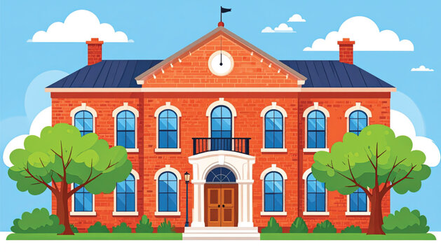 Large Red Brick School Building Architecture.