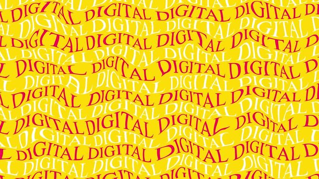 Digital word pattern with wavy distorted typography animation on yellow background