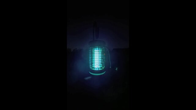 A mosquito zapper at night in full glow