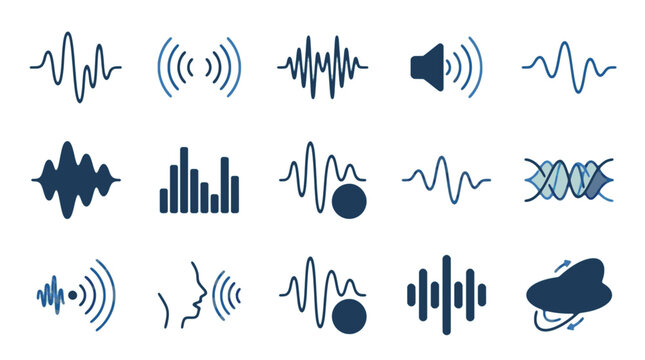 Modern Creative Sound Wave and Audio Icon Collection with Equalizer Frequency Visualizer Soundcloud Music Player Waveform Design Elements for Multimedia Projects and Digital Media