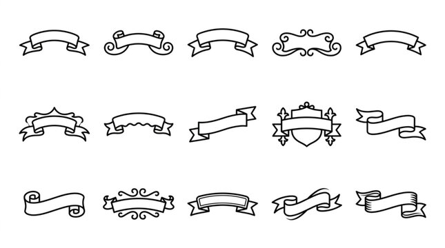 Collection of 136 Elegant Vintage Ornamental Banners and Ribbon Designs with Intricate Floral and Baroque Patterns for Invitations and Decorations