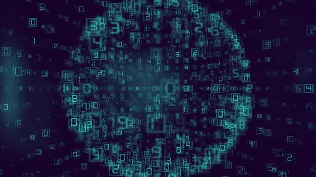 Glowing Digital Numbers Floating in Dark Blue Abstract Technology Background