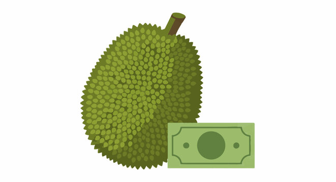 Whole Jackfruit with Green Currency Note Illustration.