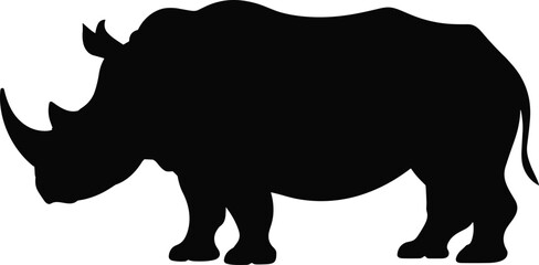 Rhinoceros Silhouette Side View Illustration with Powerful Wild African Mammal for Wildlife, Safari, Conservation, and Nature Design Projects © MstSabina