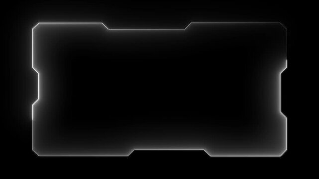 Glowing neon technological white color HUD template callous animation. Neon white motion graphics of hood callous icon on black background.