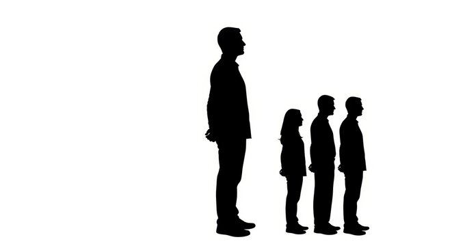 Silhouettes of people standing in a line