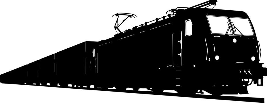 Electric train, locomotive silhouette, black train, railway vehicle, transportation icon