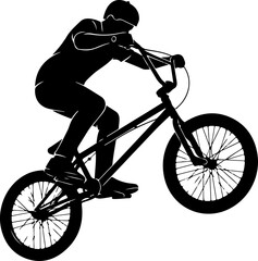Naklejka premium Black silhouette cyclist, BMX bike rider, sports icon, athletic design element