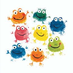 Obraz premium ute Colorful Cartoon Frogs Group – Happy Watercolor Illustration