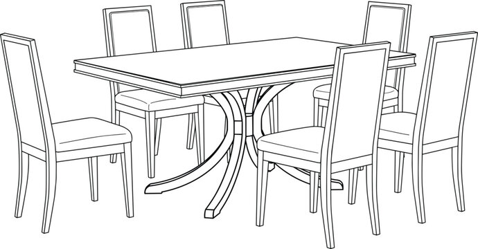 Elegant dining room furniture arrangement featuring rectangular table and matching chairs design.