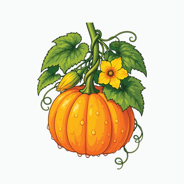 Dewy pumpkin vine vector illustration