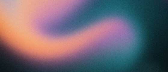 Fototapeta premium Grainy gradient background with soft blurred wave, abstract lo-fi texture in purple orange and teal, retro aesthetic mesh gradient for web design, vibrant colorful noise wallpaper for social