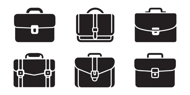 Multiple business briefcases icon set for office use and document storage in professional style.
