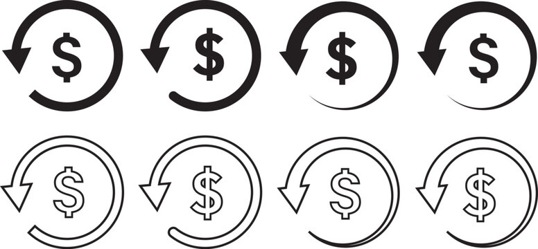 Chargeback Vector Flat Icons Set, Return Money Refund Symbols, Payment Reversal and Financial Transaction Recovery Illustration