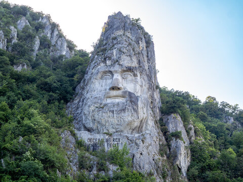 Statue of Decebalus in the Danube river, Romania