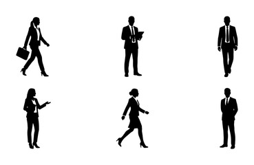 Obraz premium Business People Silhouettes Collection, Professional Men and Women Icons, Corporate Figures Set, Office Workers Vector Graphics