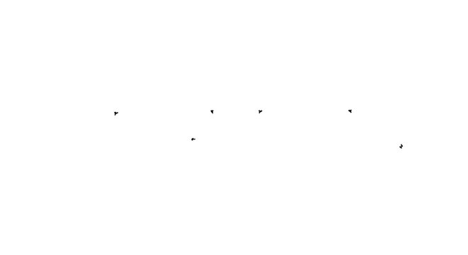 Five small black dots aligned horizontally on plane.
