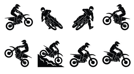 Motorcycle Racing Rider Silhouette Collection Extreme Motorsport Vector © Elsandro